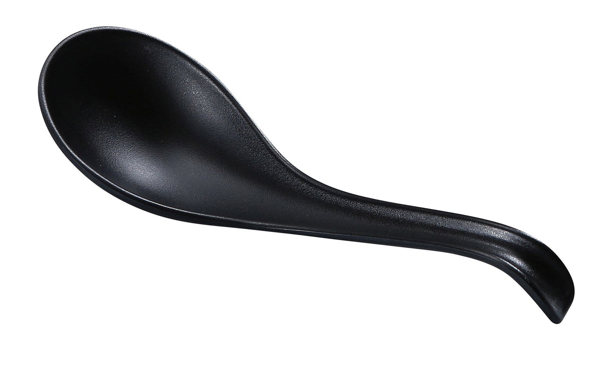 Yanco BP-7002 Black Pearl Soup Spoon, 6-3/4" Asian Style, Matting Surface, Melamine, Black - Case of 72