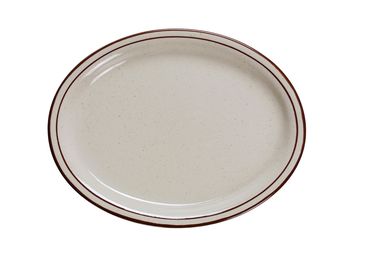 Yanco BR-12 Oval Ceramic Platter, Speckled, 9-1/2" L x 7-1/2" W, Dishwasher & Oven Safe - Case of 24