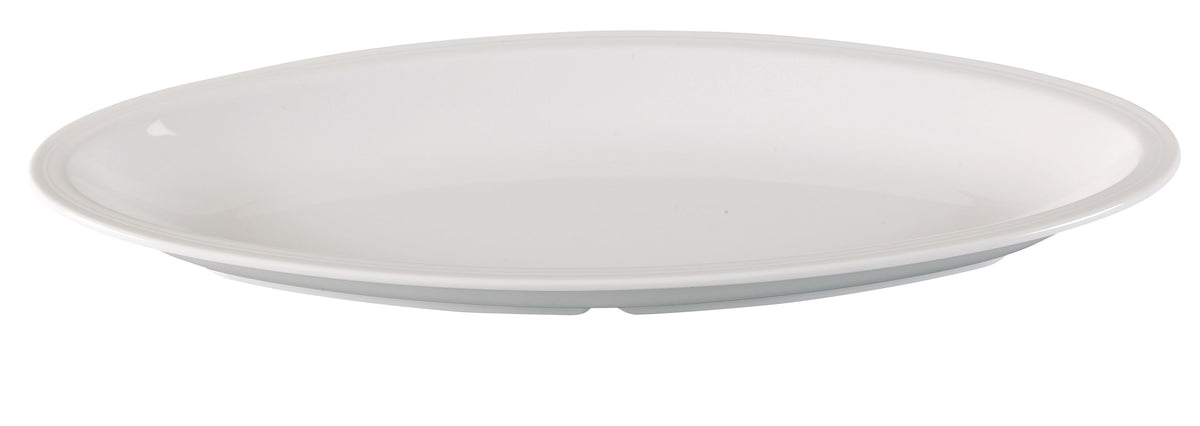 Yanco CAT-5019 Oval Plastic Serving Platter, 19" x 8" Deep White Melamine, Dishwasher Safe - Case of 12