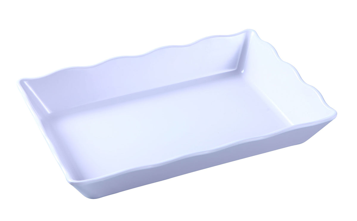 Yanco DC-6114W Serving Tray - Rectangular 14" x 9-1/2" x 2" Melamine, White, Scalloped Edge - Case of 6