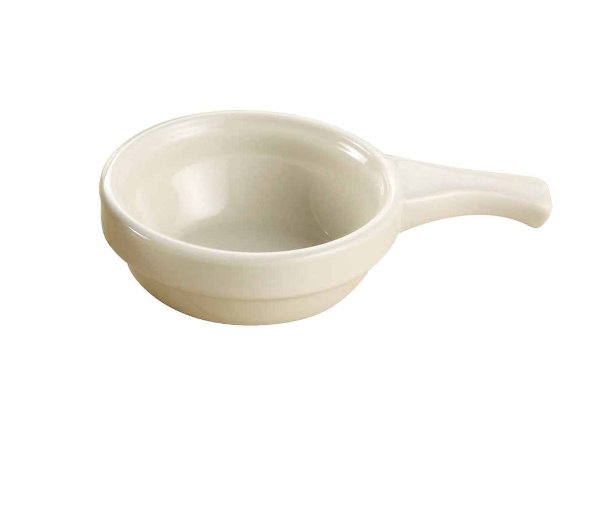 Yanco DFHC-10 Casserole Bowl, 10 oz Porcelain, Hdl, 4-3/4" Dia x 1-3/4" H, White, Safe - Case of 36