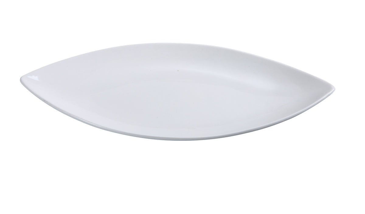 Yanco FU-213 - Fuji Dish Plate, 13" x 7" Oval Leaf-Shape Porcelain, Bone White, Dishwasher Safe - Case of 12