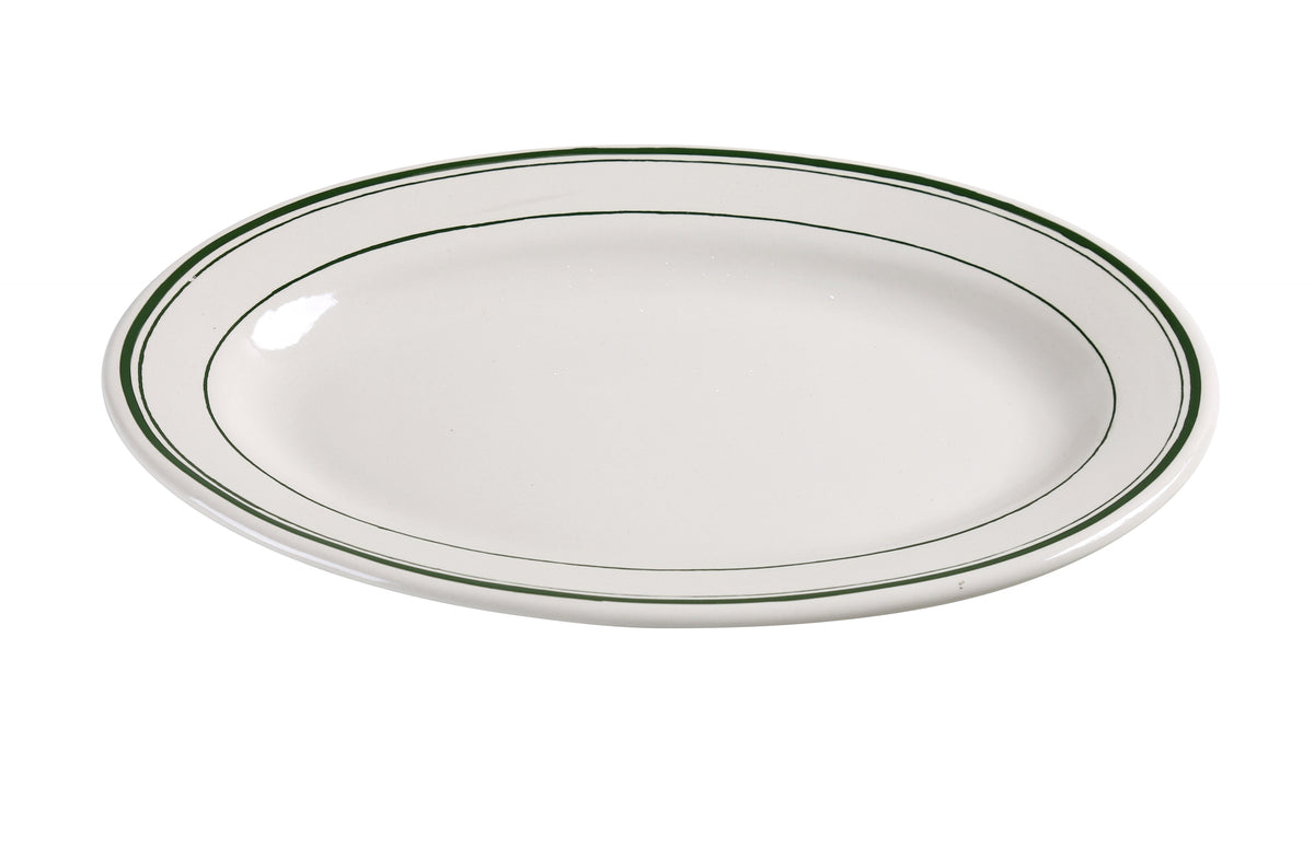 Yanco GB-12 Green Oval Ceramic Platter 10-3/8" L x 7-1/2" W Dishwasher Oven Microwave Safe - Case of 24