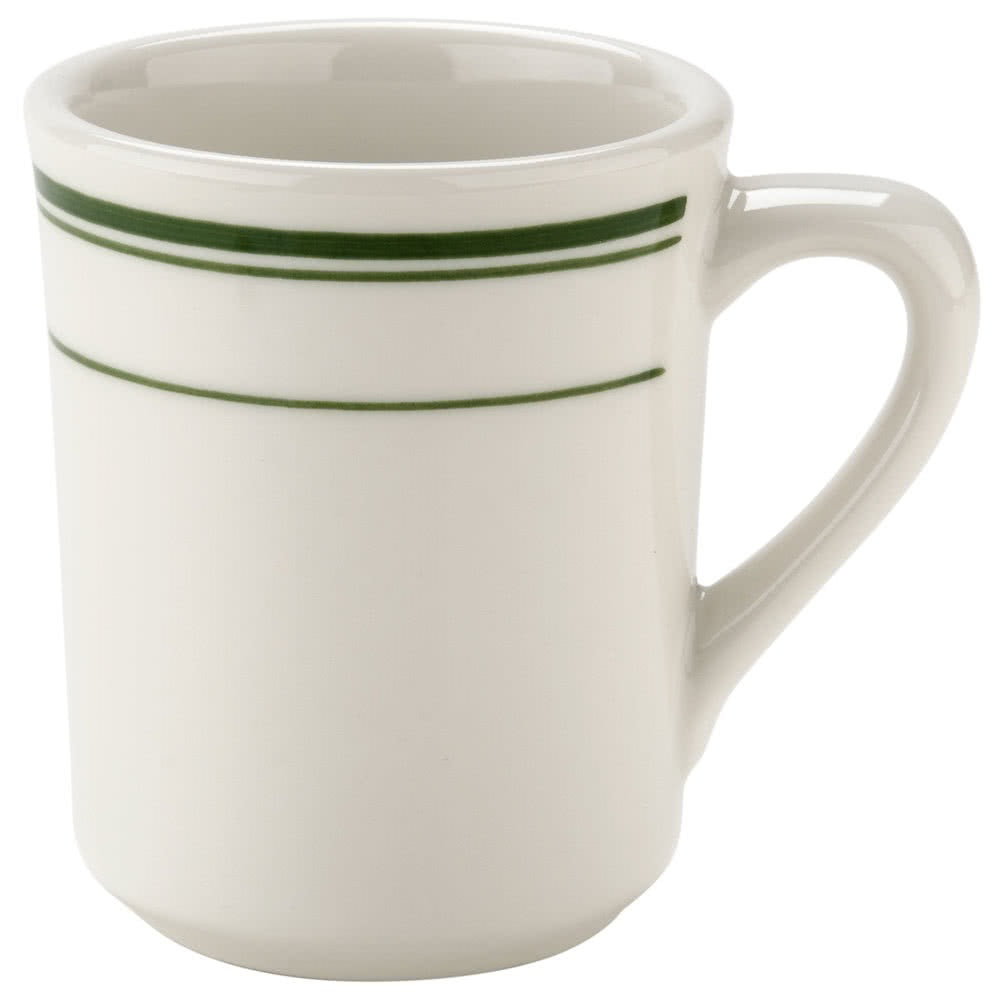 Yanco GB-17 Green Band China Mug, 8 oz, 3-1/2" Dia x 3-3/4" H, Ceramic, Microwave Safe - Case of 36