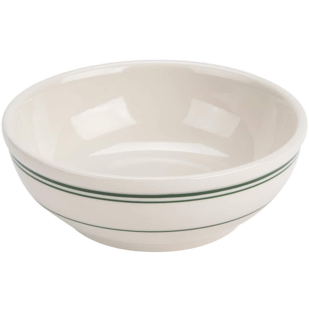 Yanco GB-24 - Green Band Nappie 10 oz Ceramic Bowl 5-1/4" Dia White Oven/Microwave Safe - Case of 36