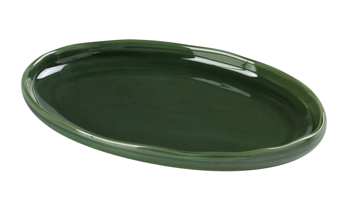Yanco GG-210 Green Oval Porcelain Plate, 10-1/4" W x 6-3/4" D x 1-1/4" H, Rolled Edge Rim - Case of 24