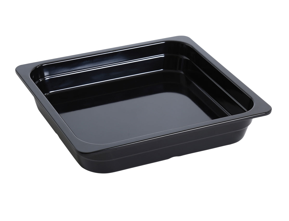 Yanco GN-313BK 2/3 GN Food Pan, 13-15/16"L X 12-4/5"W X 2-9/16"H, Black Melamine, Dishwasher Safe - Case of 6