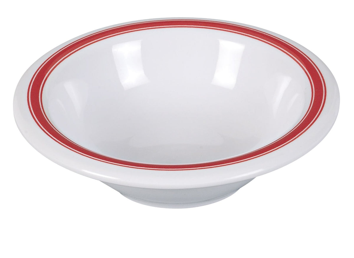 Yanco HS-5044 5 oz Salad Bowl, 4-3/4" Round Melamine White with Red Band, Dishwasher Safe - Case of 48