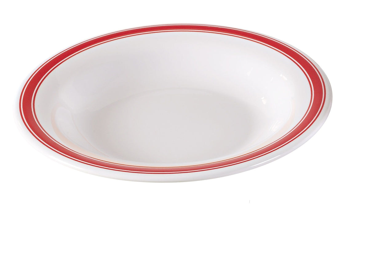 Yanco HS-5809 - 9" Melamine Pasta Bowl, 13 oz, White Red Band, Heavy, Dishwasher Safe - Case of 24