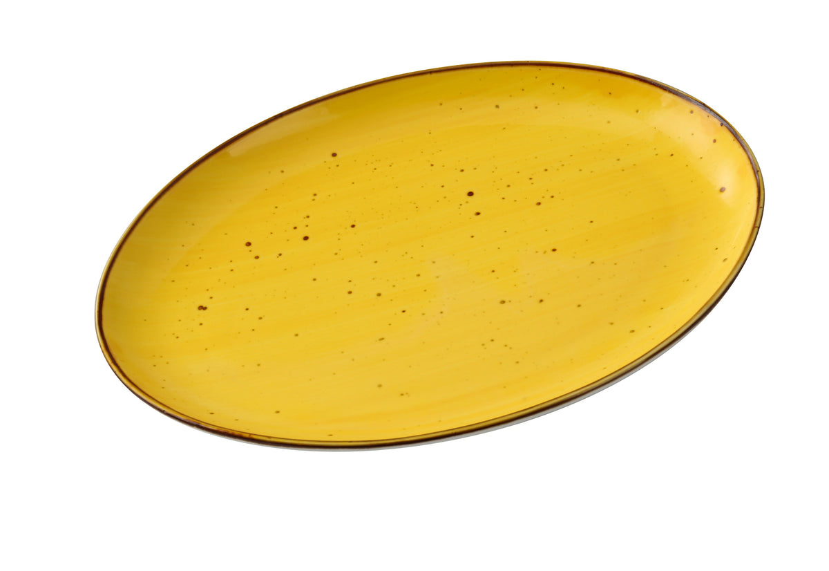 Yanco LY-2108YL Lyon Oval Platter, 8" x 5-1/2" x -3/4" Porcelain Yellow Glazed, Dishwasher Safe - Case of 36