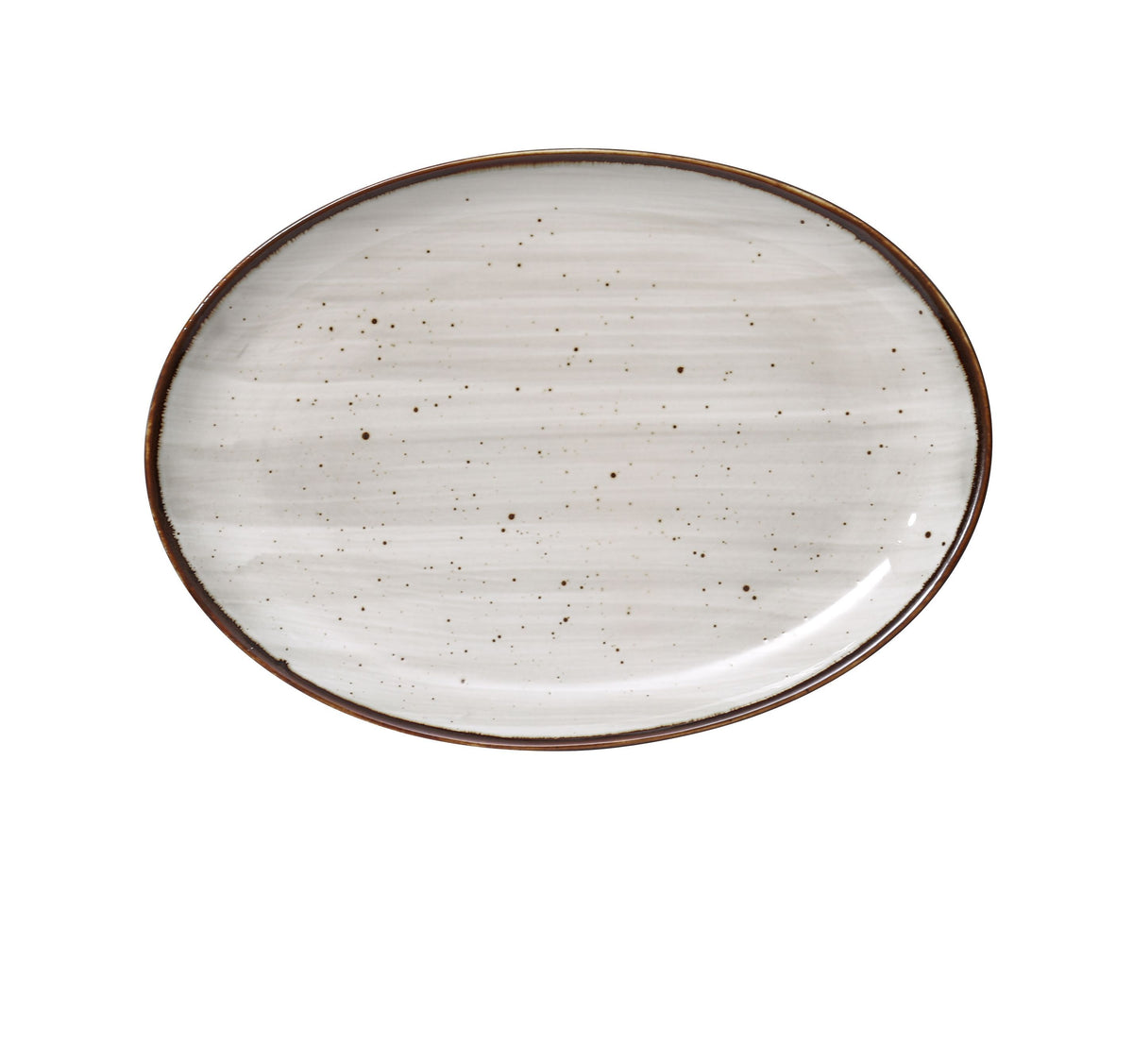 Yanco LY-2110 Platter, 10" x 7" Oval Coupe Rim Porcelain Brown Speckled, Dishwasher Safe - Case of 24