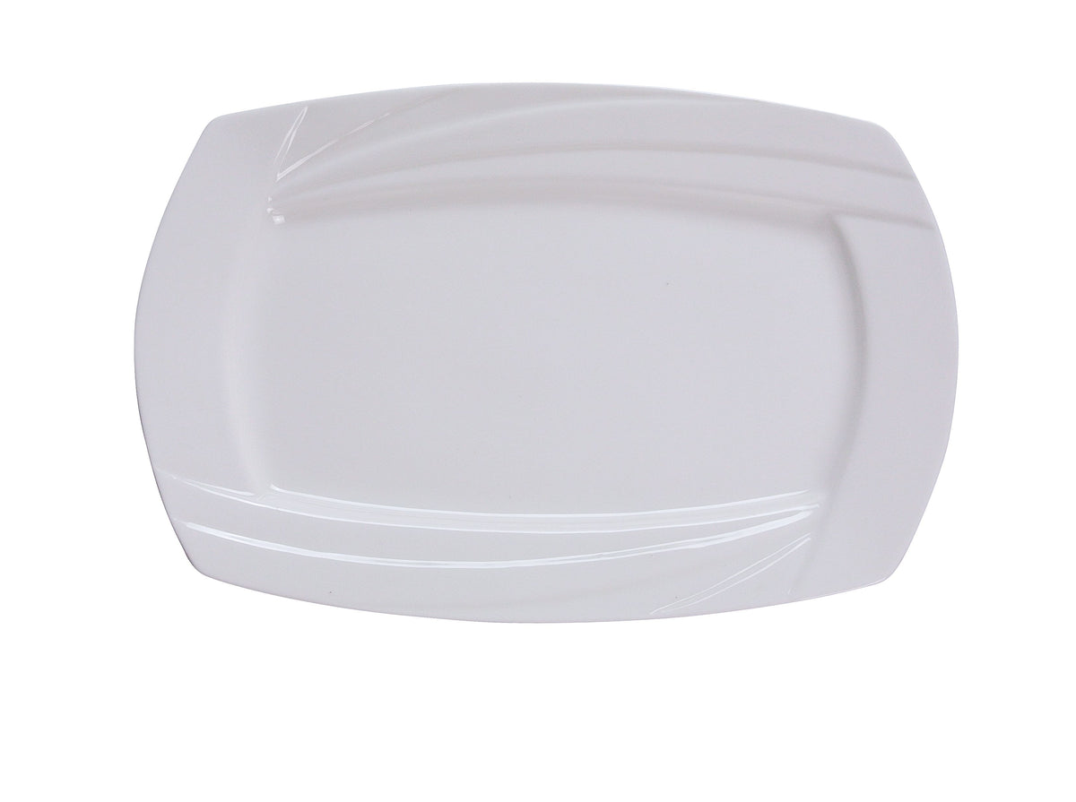 Yanco MM-14-RT Rectangular China Plate, 14" x 9" Porcelain Embossed Rim Dishwasher Safe - Case of 12