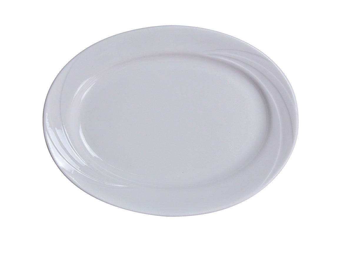 Yanco MM-14 - Oval Porcelain Platter 14" x 10", Bone White, Embossed Rim, Dishwasher Safe - Case of 12