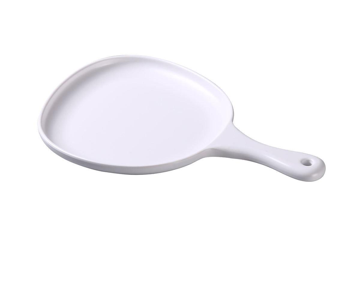 Yanco MO-810 Pan Plate, 12" x 8" x 1" White Melamine Matte Free-Form with Handle - Case of 12