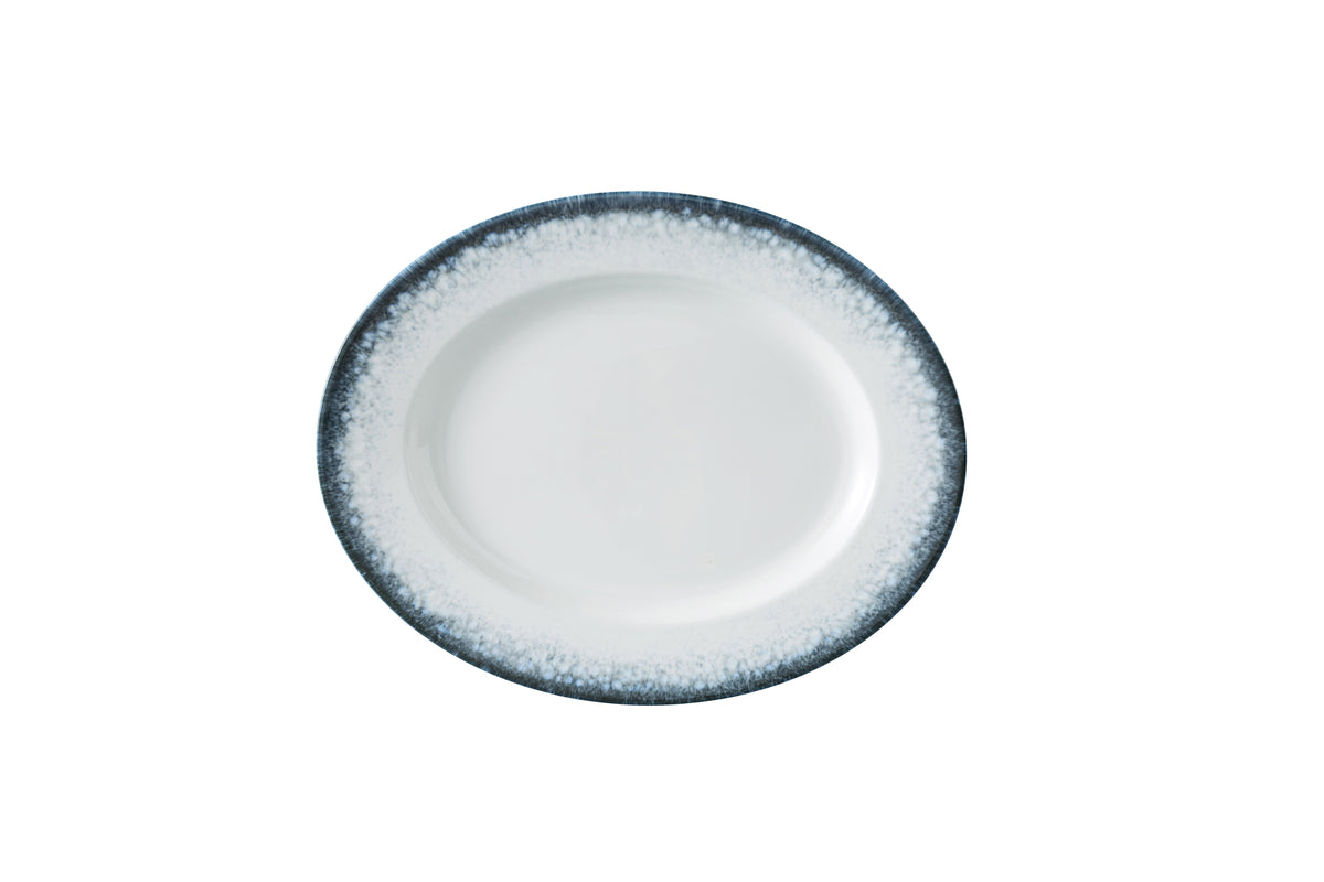 Yanco MR-210 - Oval China Plate 10" W x 7 7/8" D x 1" H White/Blue Dishwasher Safe - Case of 24