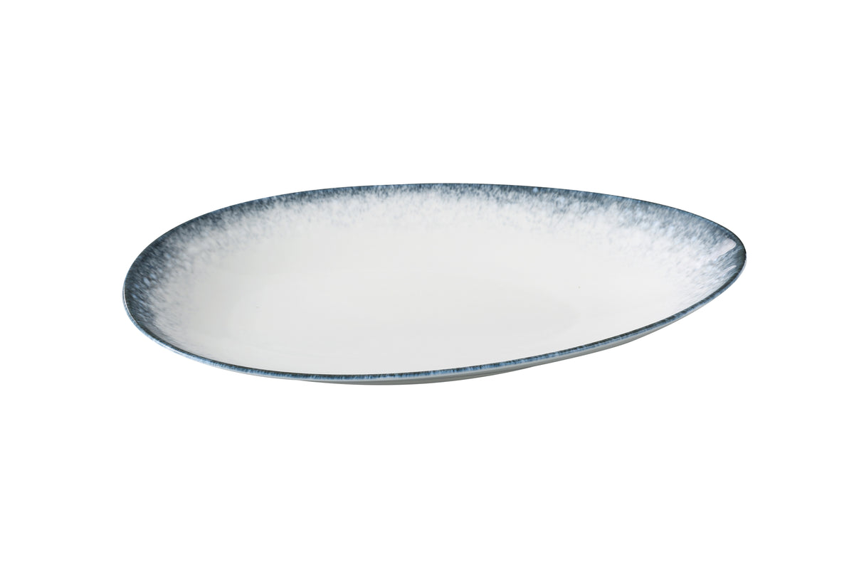 Yanco MR-313 - China Plate, 13 3/4" W x 8 1/4" D x 2 1/8" H, White/Blue, Dishwasher Safe - Case of 12