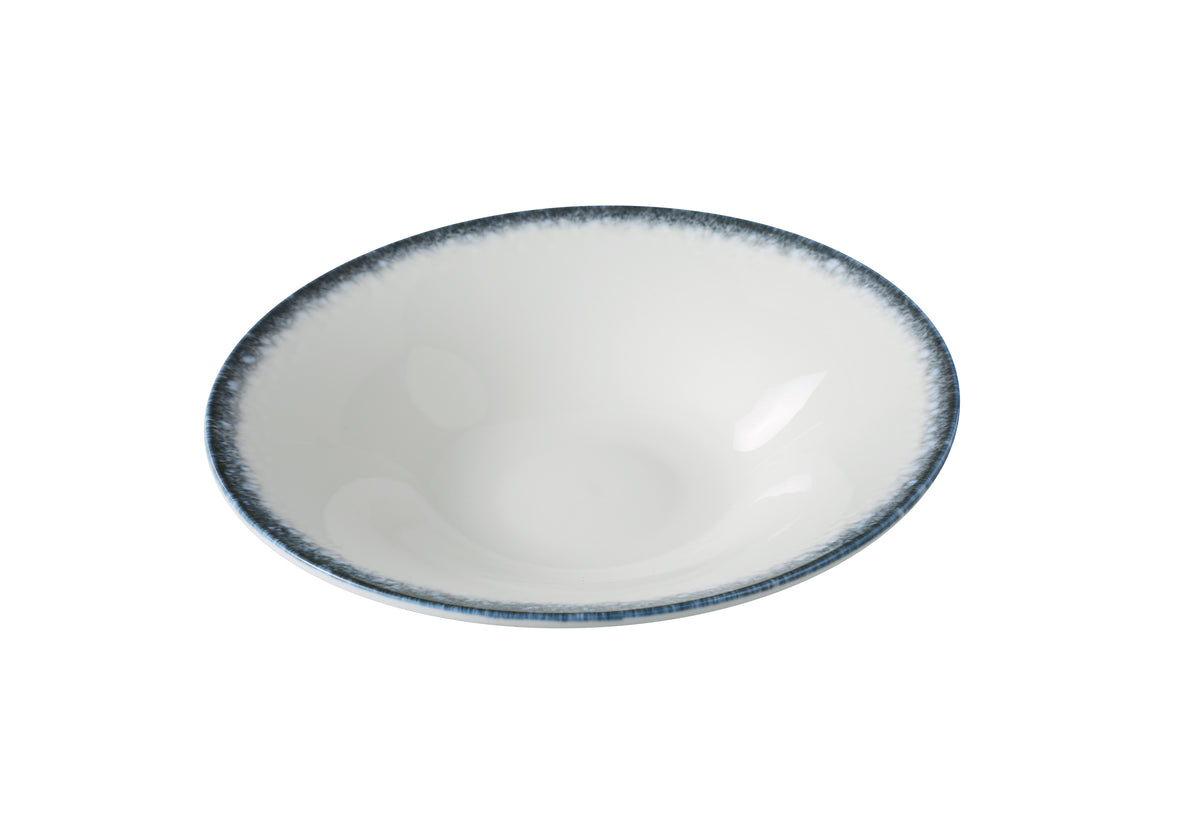 Yanco MR-409 Soup Plate, 9 Oz, 9 1/8" Dia x 1 5/8" H, White & Blue China, Safe - Case of 24