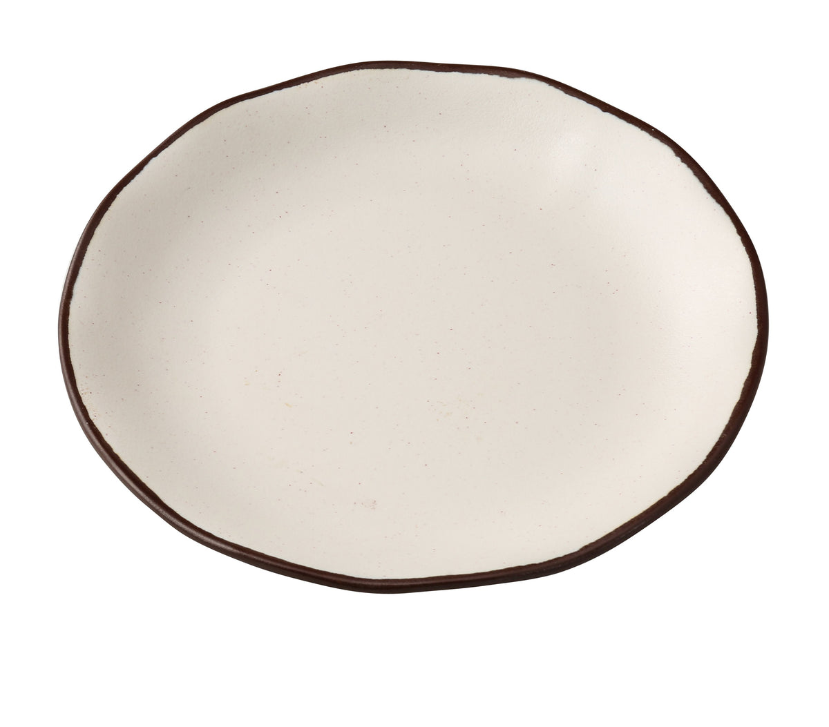 Yanco NA-109 Dinner Plate, 9" Dia x 1" H, Round Coupe White with Brown Accent, Melamine - Case of 36