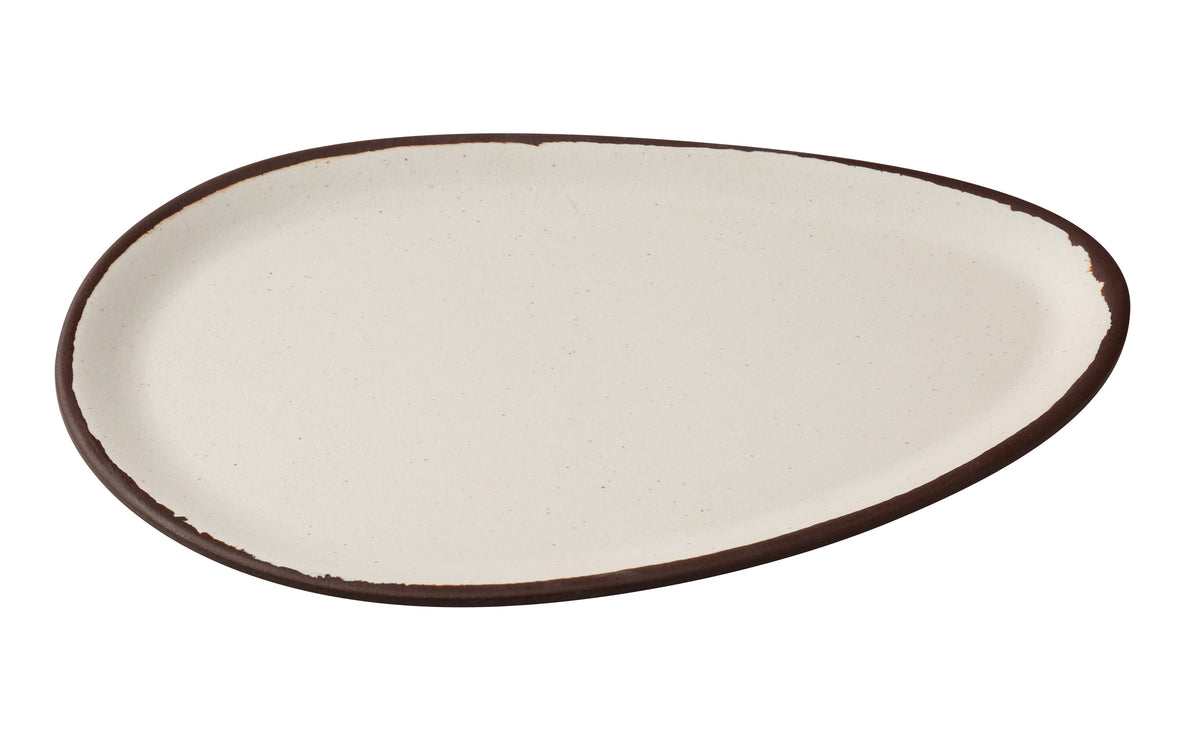 Yanco NA-210 Oval Coupe Melamine Dinner Plate, 10" x 6" x 0.75" White with Brown Accent - Case of 36