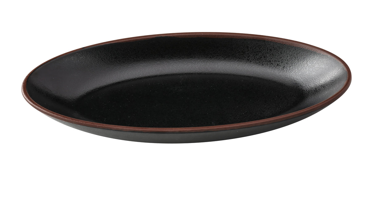Yanco NA-312BK - Deep Oval Melamine Plate, 12-1/2" D x 6-1/4" W x 2" H, Black Brown Accent, 1 Dozen - Case of 12