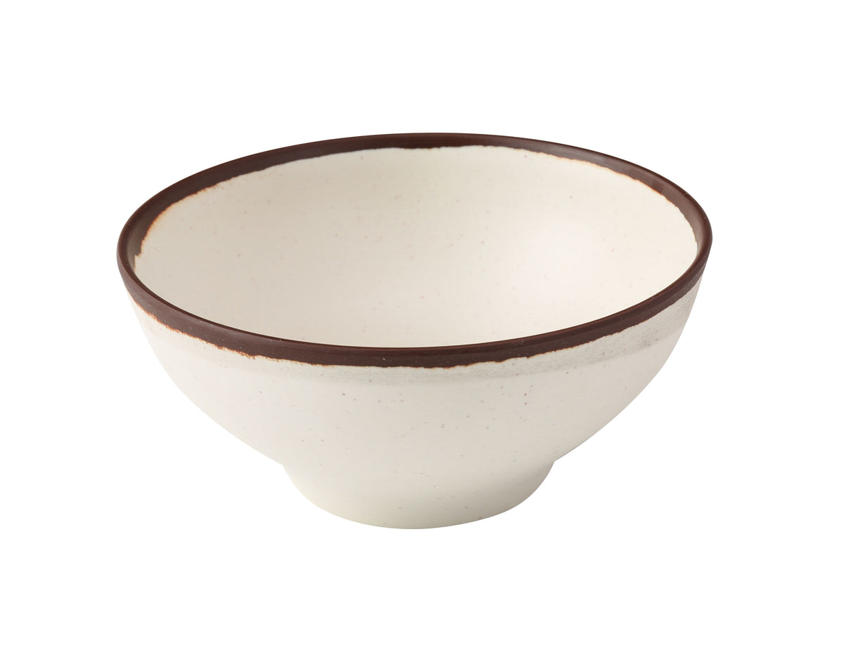 Yanco NA-605 Reusable Melamine Bowl, 5.5" Dia x 2.5" H, 16 oz, White With Brown Accent - Case of 48