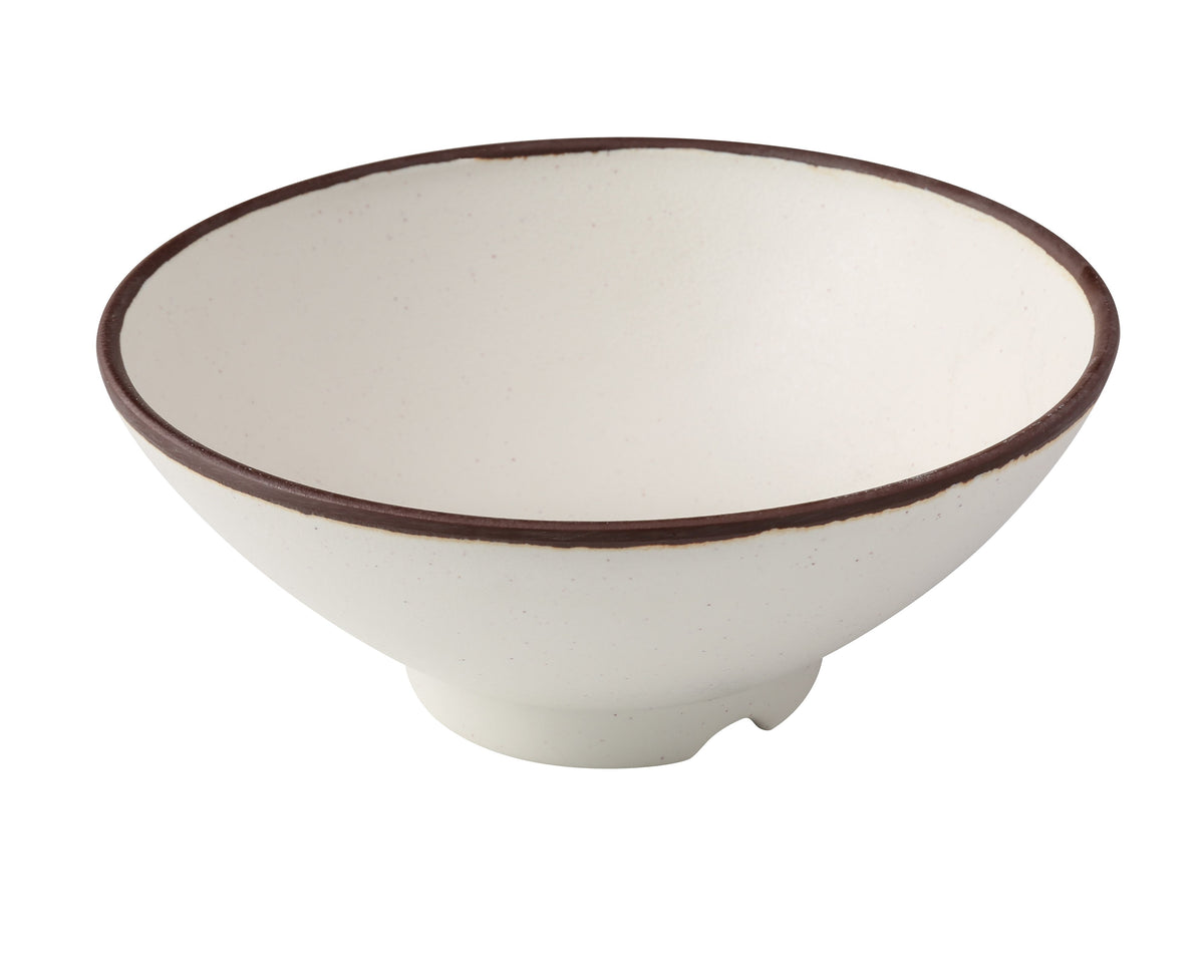 Yanco NA-609 - Ramen Bowl, 9" Dia x 3-1/2" H, 55 oz, Melamine, White/Brown, Dishwasher Safe - Case of 24