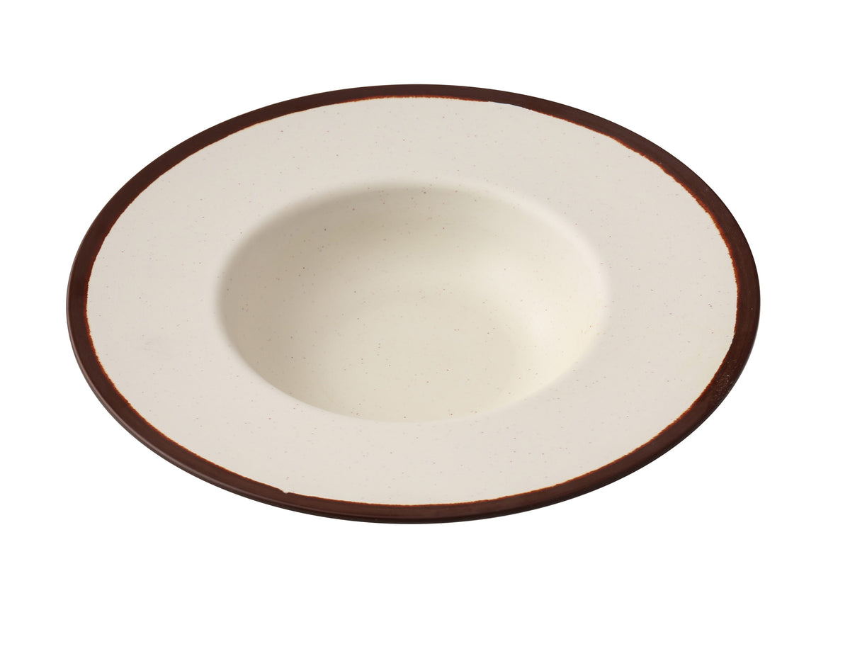 Yanco NA-711 Plate, 11-1/2" Dia x 2-1/4" H, 16 oz, Wide Rim Melamine, White/Brown Accent - Case of 12