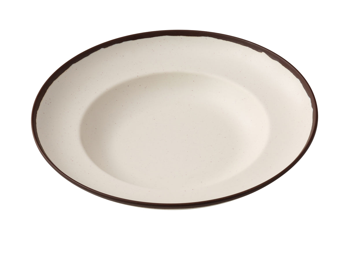 Yanco NA-810 Pasta Bowl, 10-3/4" Diameter, 12 Oz, White Melamine, Brown Accent - Case of 24