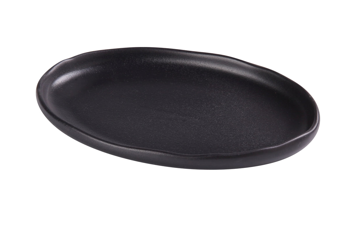 Yanco NB-208 Black Oval Porcelain Plate, 8"-1/4 W x 5-1/2" D x -3/4" H, Rolled Edge - Case of 36