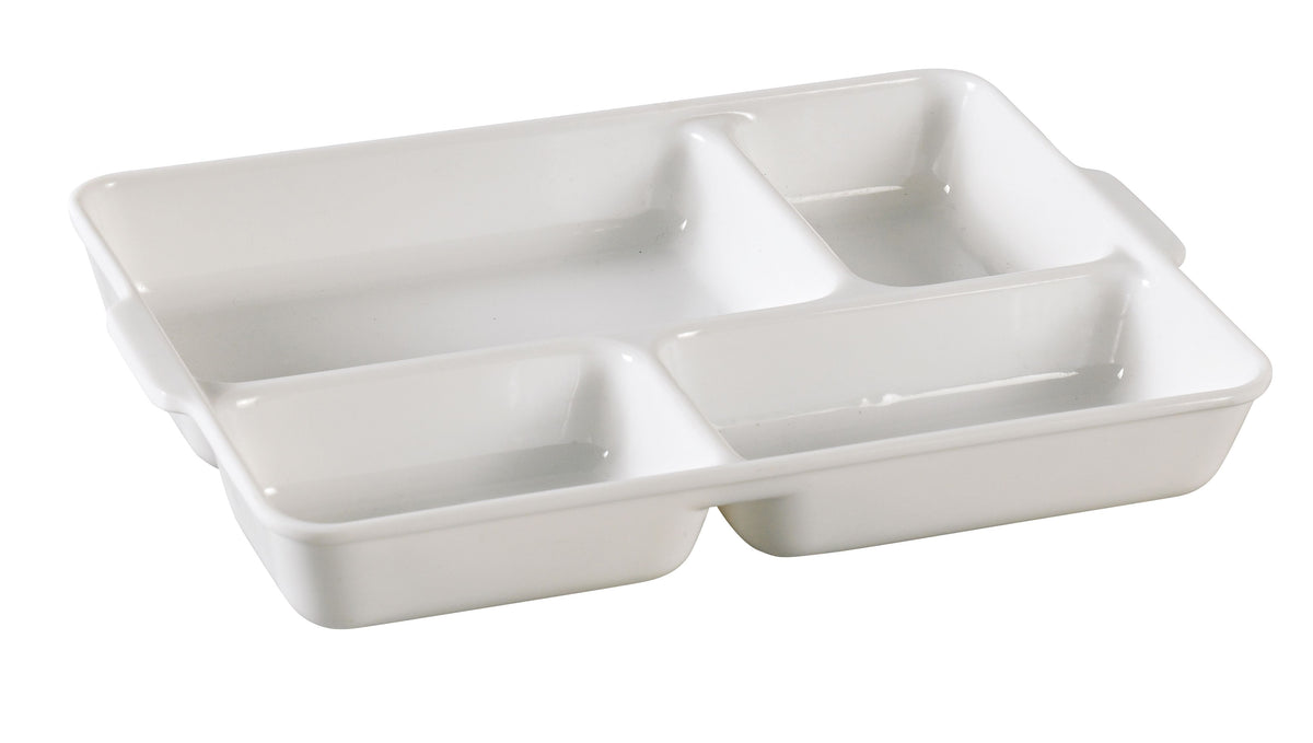 Yanco NC-4420 - 9-1/2" x 7" x 1-1/4" 4-Compartment Melamine Plate, White, Dishwasher Safe - Case of 24