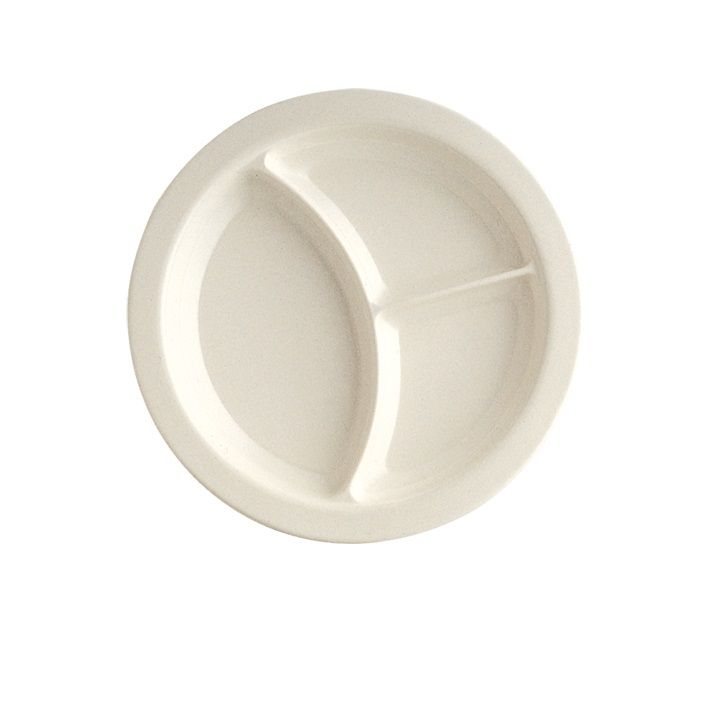 Yanco NC-512I 9" Round 3-Compartment Melamine Plate, Ivory, Heavy-Duty, Dishwasher-Safe - Case of 24