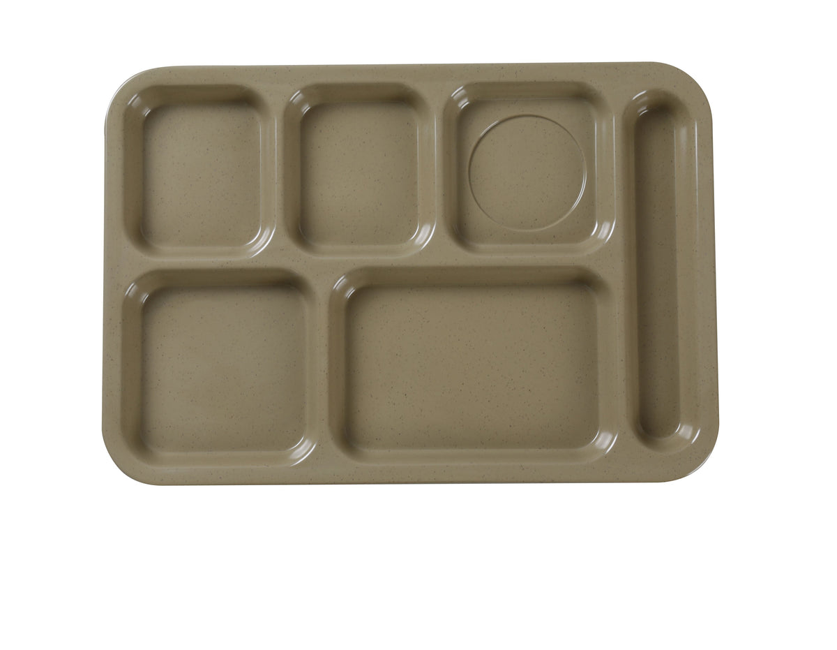Yanco NC-802S 6-Compartment Rectangular Tray 14" x 10", Sand Melamine, Dishwasher Safe - Case of 12