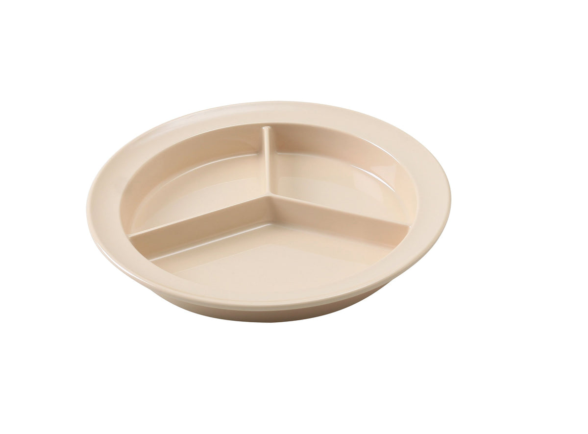 Yanco NS-701T - 8-3/4" Tan Melamine 3-Compartment Deep Plate, Dishwasher Safe, NSF - Case of 24