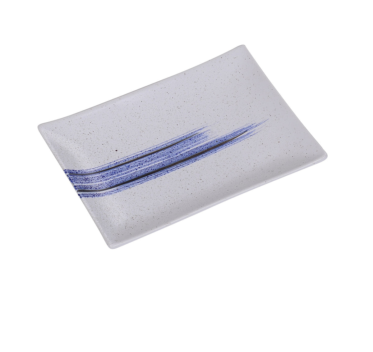Yanco OC-310 Ocean Plate - 10" x 7" Rectangular Porcelain, White with Blue Glazed Design - Case of 24
