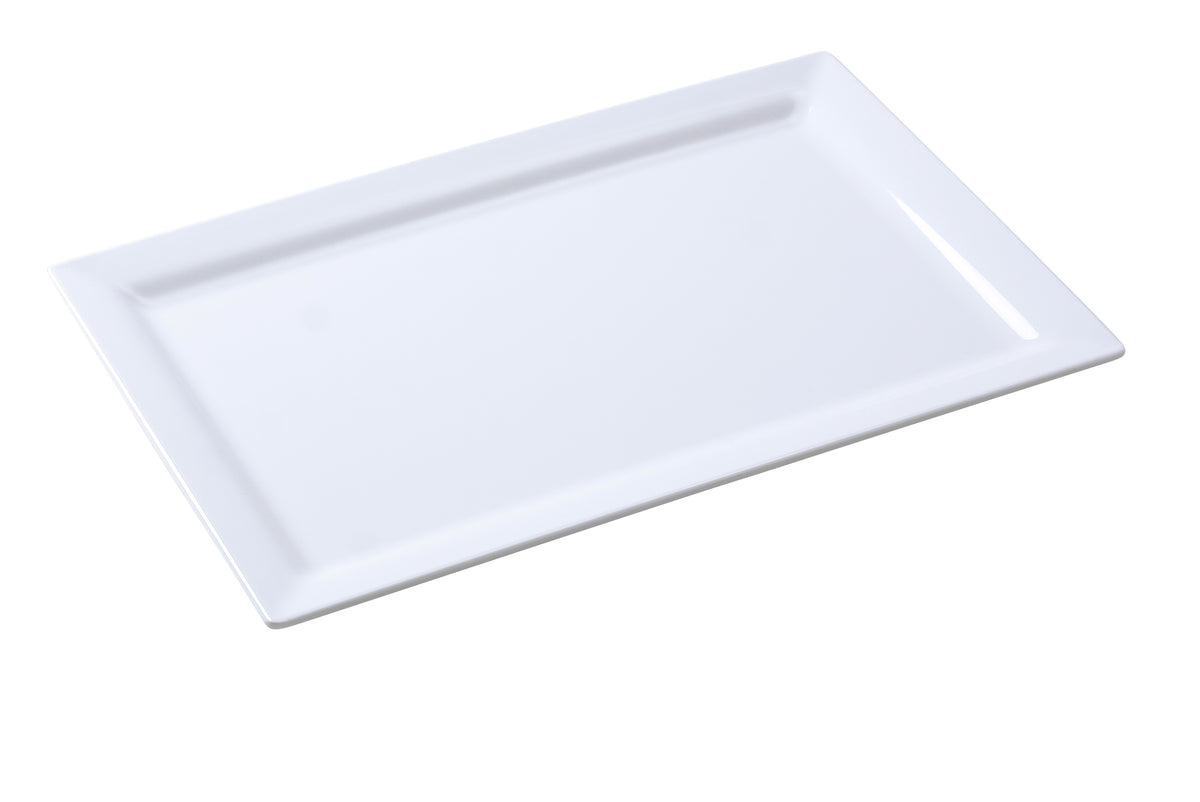 Yanco OK-7014 Osaka Plate, 14" x 7" Rectangular White Melamine, Dishwasher Safe - Case of 12