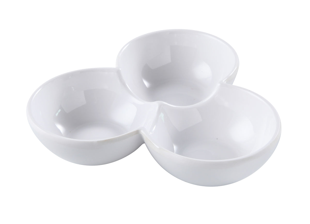 Yanco OK-817 Osaka 3-Divided Sauce Dish Bowl, 7" W x 6" D x 1.5" H Plastic, 1 Dozen - Case of 48