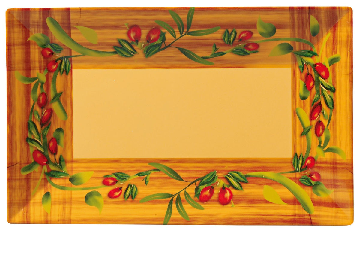 Yanco OL-210 Melamine Plastic Plate, Rectangular 10" x 6", Olive Pattern, Dishwasher Safe - Case of 24