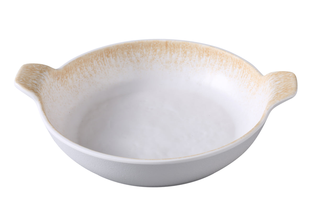 Yanco OP-709 - 25 oz White/Brown Melamine Bowl, 9.1" W x 7.5" D x 2.8" H, Dishwasher Safe - Case of 24