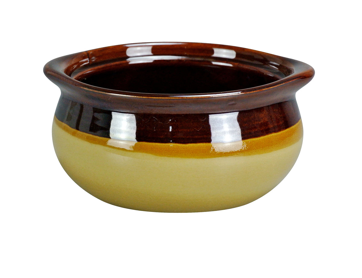 Yanco OS-12-C Onion Soup Bowl, 12 oz, 4-1/4" Dia x 2-1/4" H Brown/Cream Porcelain Handles - Case of 24