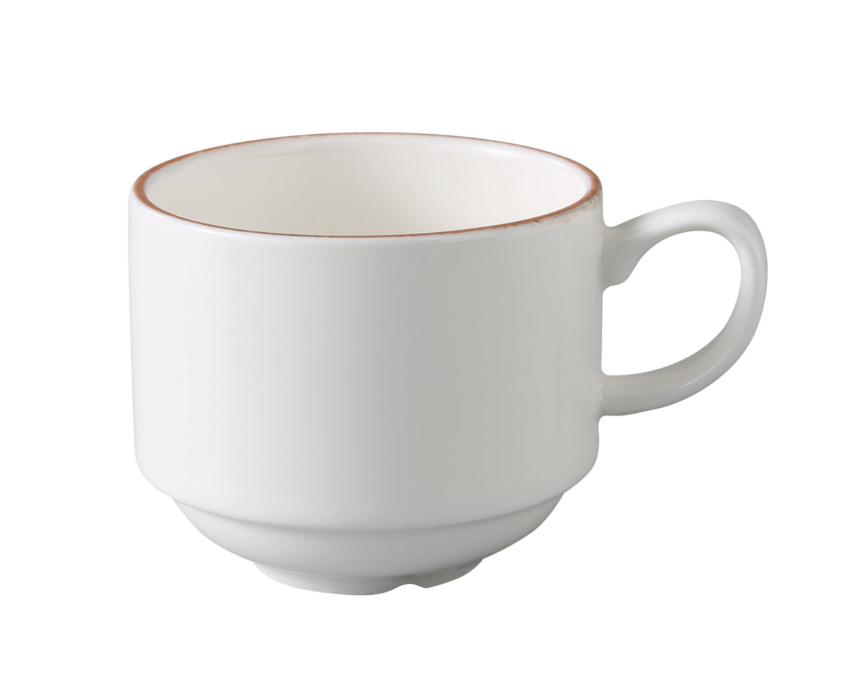Yanco PR-001 - Porto 8 oz Coffee Cup, 3 1/4" Dia x 2 5/8" H, White/Brown, Dishwasher Safe - Case of 36
