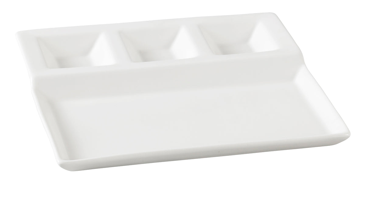 Yanco PS-2010 - White Porcelain 4-Comp Plate, 10-1/4" x 8-3/4", Microwave Safe - Case of 12