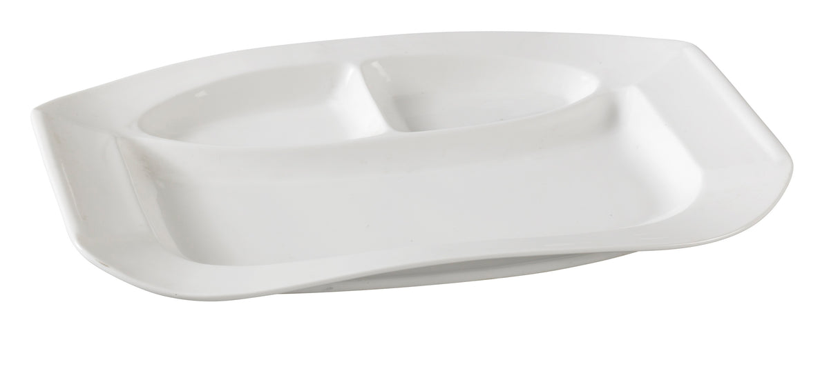 Yanco PS-2012 - 12" x 8-1/2" 3-Compartment Porcelain Plate, Dishwasher & Microwave Safe - Case of 12