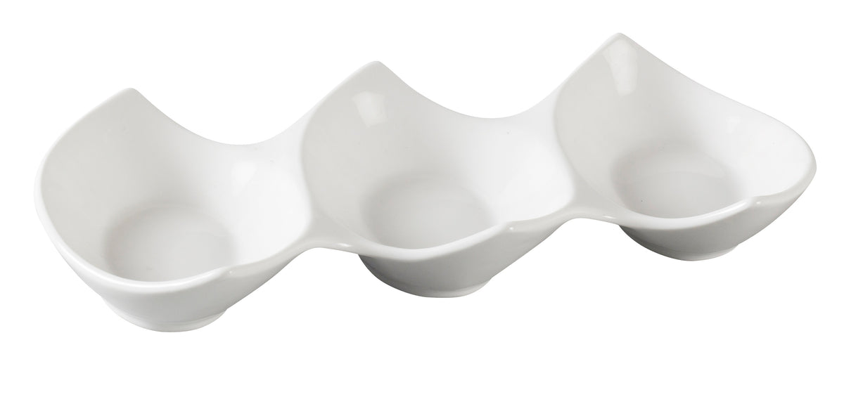 Yanco PS-2111 11" Porcelain Plate, White, Free-Form, 3-Oz. 3 Compartments, Dishwasher Safe - Case of 36