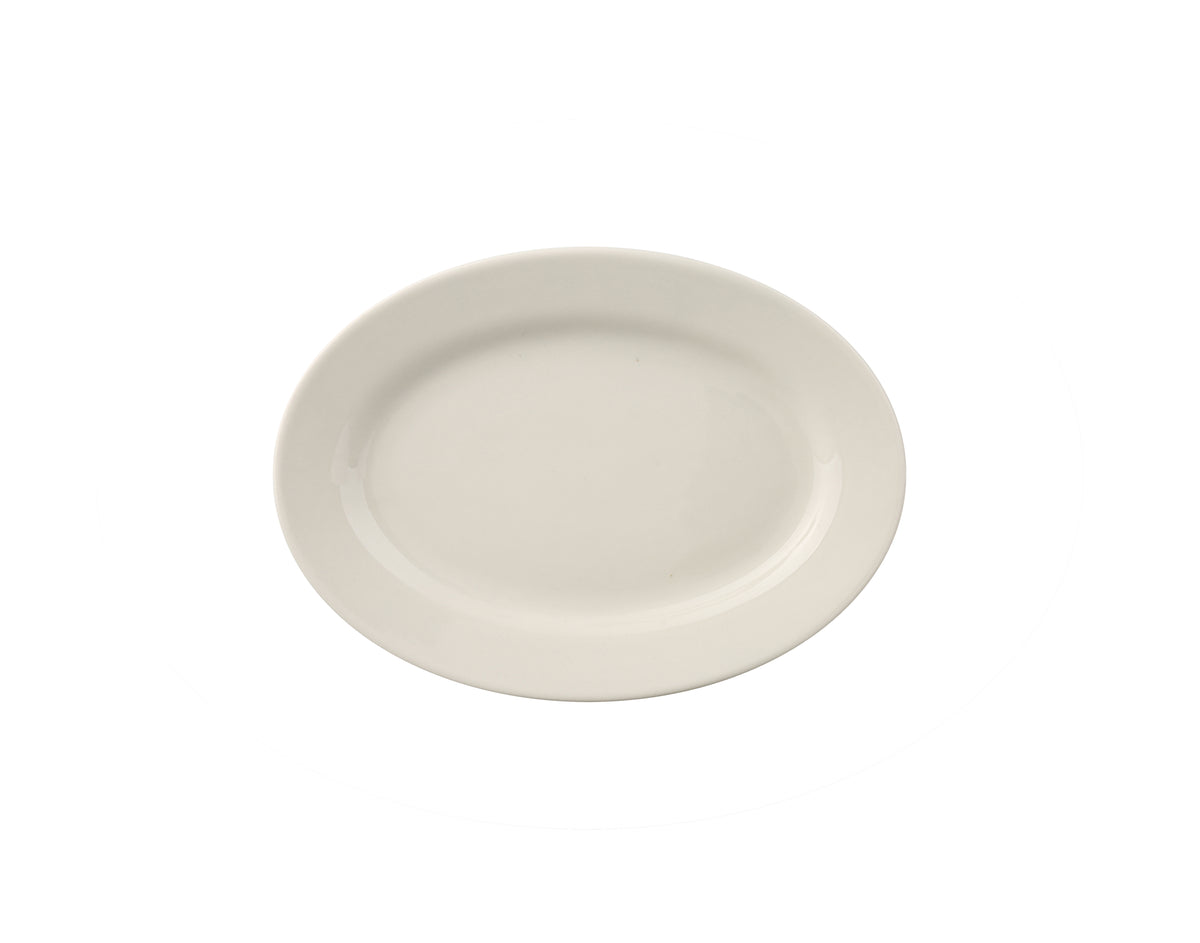 Yanco RE-12 Oval Ceramic Platter, 10-3/8" L x 7-1/4" W, White, Rolled Edge Dishwasher Safe - Case of 24