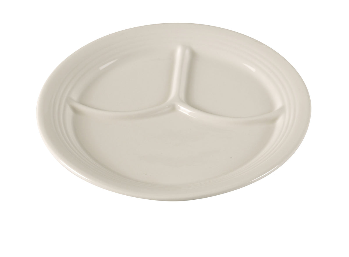 Yanco RE-309 - 9-1/2" Round Ceramic China Platter, 3-Compartment, White, Dishwasher Safe - Case of 24