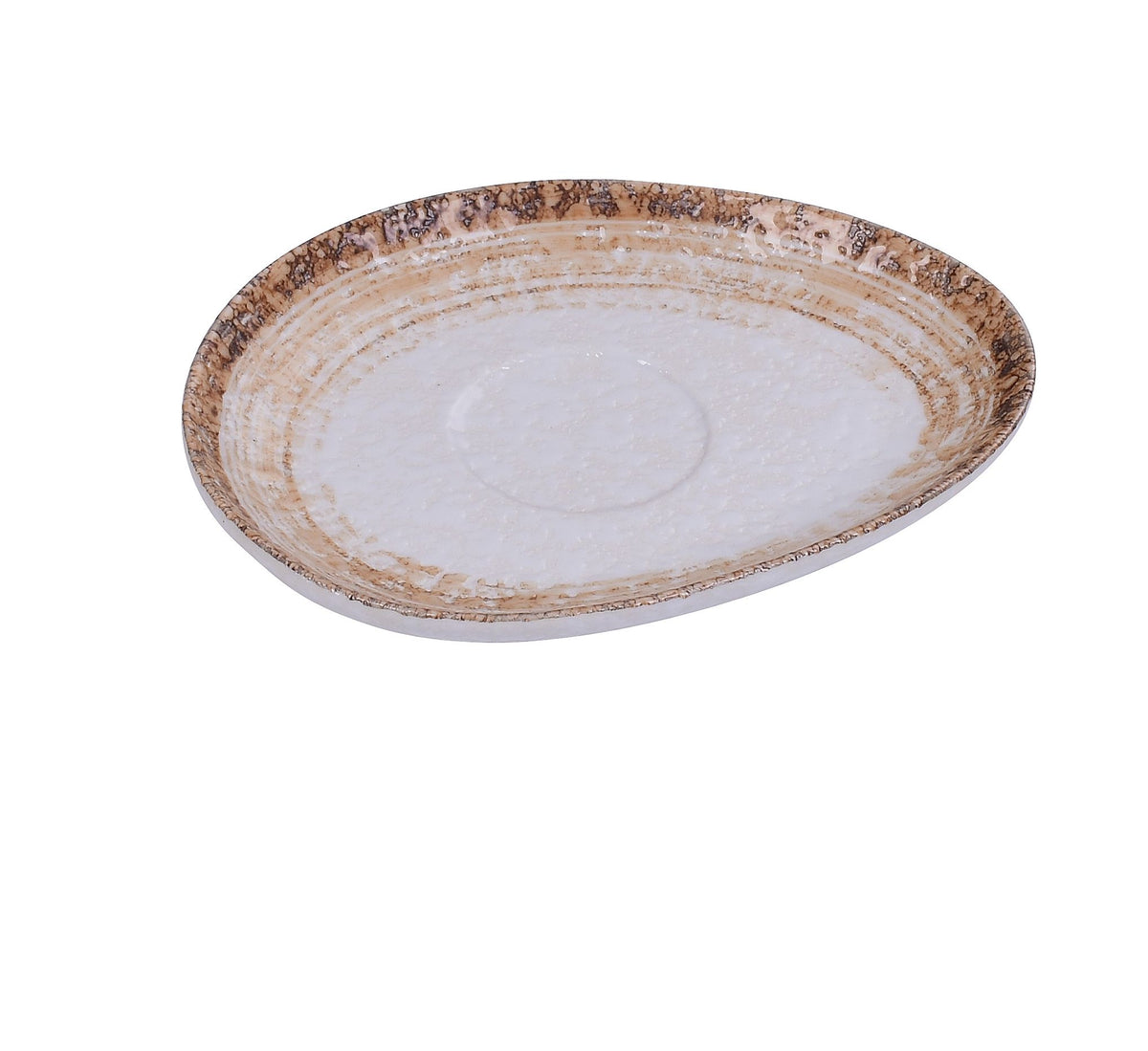 Yanco RO-002 Oval Porcelain Saucer, 6" L x 4-1/2" W White/Brown, Dishwasher Microwave Safe - Case of 36
