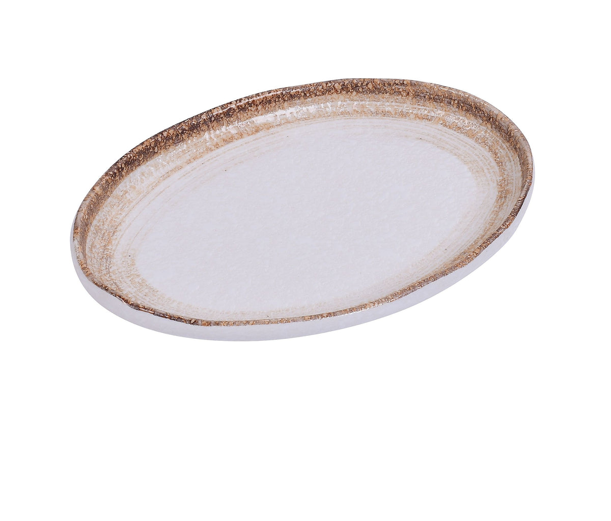 Yanco RO-2308 - Porcelain Platter 8" L x 5-1/2" W x 3/4" H, White/Brown, Dishwasher Safe - Case of 36
