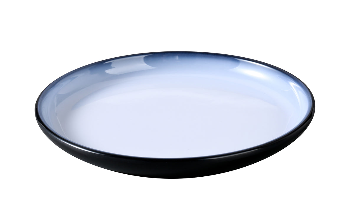 Yanco SN-210 Plate - 10" W x 7 1/8" D x 1" H, Two-Tone White/Black Melamine, Oval Design - Case of 24