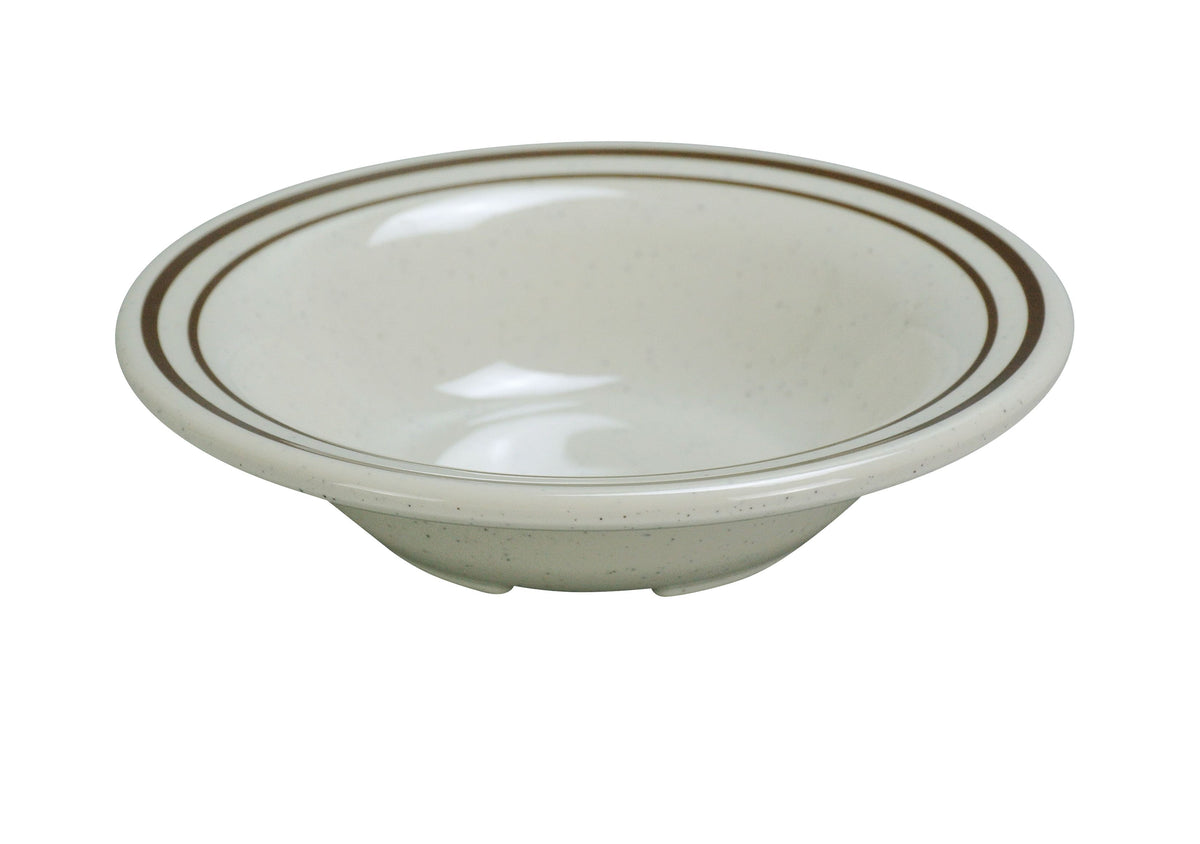 Yanco SS-307 - 14 oz Sesame Bowl, 7-1/4" Dia x 1-1/2" H, Melamine, Beige with Brown Band - Case of 48