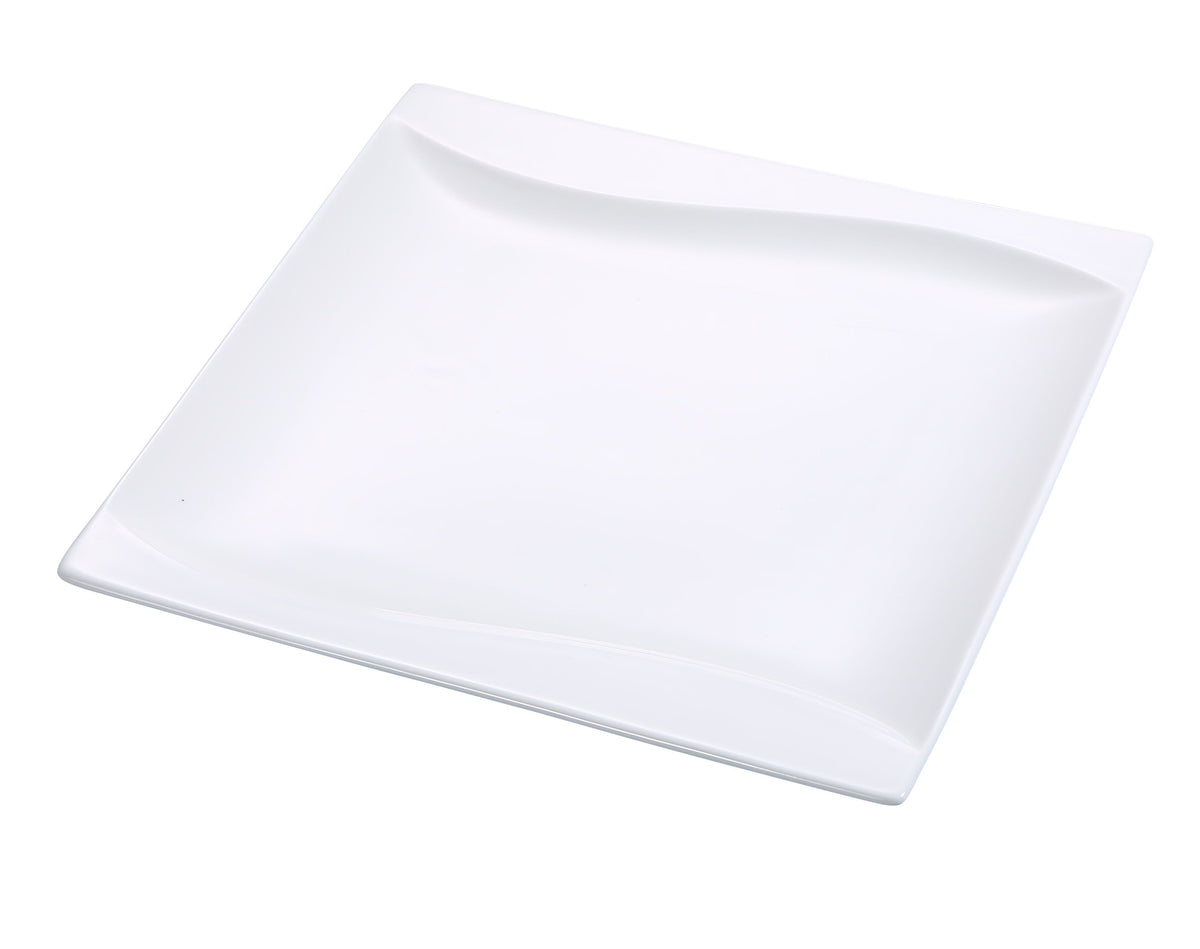 Yanco SW-114 Sea Wave Square Plate, 14" x 14", White Porcelain, Wavy Rim, Dishwasher Safe - Case of 12